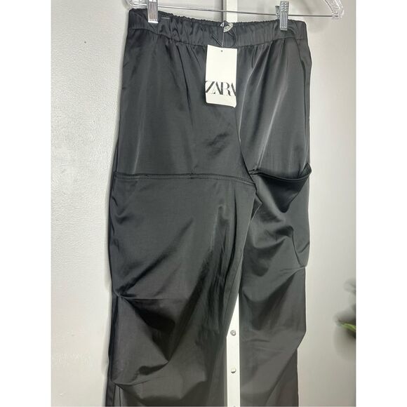 Zara Satin Effect Parachute Pants Black Size X-small New with tag Oversized - Picture 5 of 9